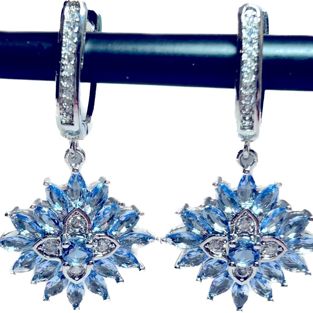 Blue Crystal Earrings in Sterling Silver